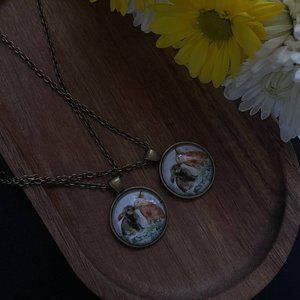 Vintage Style Rabbit Theme Pendant Necklace Time Gemstone Bronze Necklace